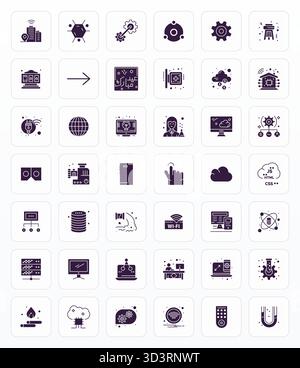 This Technology vector icon pack includes 42 Glyph designs in High Resolution Pixel Optimized format, perfect for enhancing digital interfaces. Stock Vector