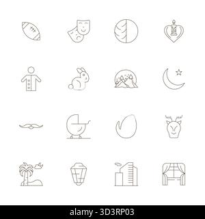 This set of 16 Thin Line vector icons captures Silhouette themes in High Resolution Pixel Optimized quality, perfect for tech and business application Stock Vector