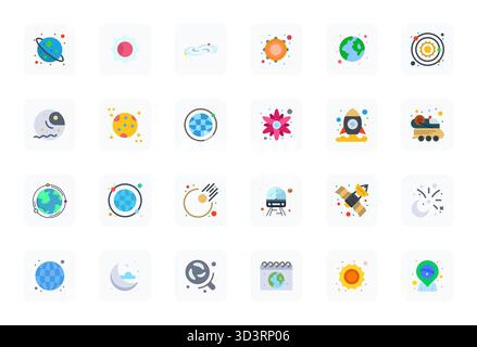 Set of 24 Flat Pixel Aligned vector icons themed around Cosmos, crafted in 256x256 resolution for seamless integration in apps and websites. Stock Vector