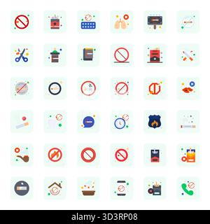 Exceptional collection of 36 Flat vector icons for No Smoking, delivered in 256x256 Display Perfect resolution for unparalleled visual excellence and Stock Vector