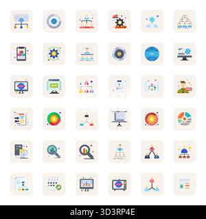 Innovative pack of 36 vector icons themed around Reporting, showcasing Flat design in 256x256 Grid Fitted format for modern digital solutions. Stock Vector