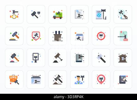 Refined bundle featuring 24 Flat vector icons for Gavel, optimized with High Resolution Editable quality for elegant and functional design solutions. Stock Vector