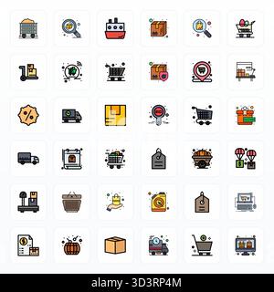 A versatile set of 36 Filled Line Pixel Aligned vector icons focused on Goods, delivered in crisp 64x64 format ideal for mobile and web applications. Stock Vector