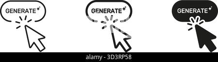 Generate Button With Cursor Click Icon Set. Digital Interaction And User Interface Design Symbol Collection. Web Navigation And Online Action Stock Vector