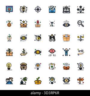 Carefully curated 36 Flat Line Filled vector icons for Opportunity, featuring 256x256 Pixel Optimized resolution for consistent brand representation a Stock Vector