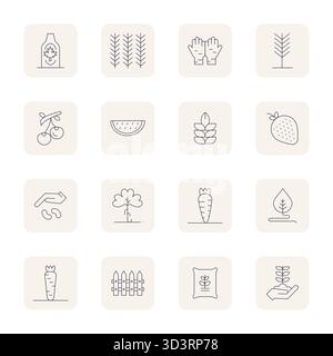 Future-ready pack of 16 vector icons themed around Agriculture, showcasing Thin Outline design with 256x256 PIXEL Perfect clarity for innovative user Stock Vector