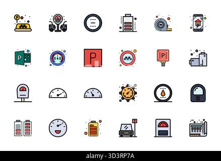 Masterfully created 24 vector icons representing Meter in Line Filled design, featuring 64x64 Pixel Aligned resolution for exceptional visual quality. Stock Vector