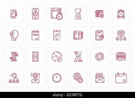 Contemporary collection of 24 vector icons representing Scheduling in Bold Line aesthetic, featuring 64x64 Editable resolution for modern application Stock Vector
