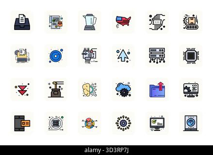 Thoughtfully designed 24 vector icons themed around Processing, crafted in LineFilled with 128x128 Display Perfect precision for contemporary design n Stock Vector
