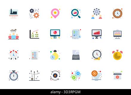 A versatile set of 24 Flat Editable vector icons focused on Productivity, delivered in crisp 256x256 format ideal for mobile and web applications. Stock Vector