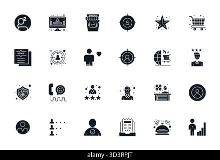 Vector pack with 24 Filled Editable icons inspired by Customer, delivered in Retina Ready resolution ideal for scalable and creative design work. Stock Vector