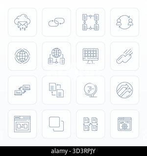 Carefully curated 16 Thin Line vector icons for Data Exchange, featuring High Resolution Grid Fitted resolution for consistent brand representation an Stock Vector