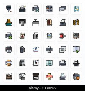 Vector pack with 36 Filled Line Editable icons inspired by Printing, delivered in 128x128 resolution ideal for scalable and creative design work. Stock Vector