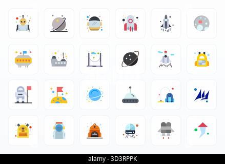Beautifully rendered 24 Flat Pixel Optimized vector icons for Astronaut, created at 64x64 resolution for stunning visual consistency across platforms. Stock Vector