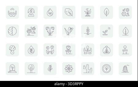 Artfully designed 28 Thin Outline Grid Fitted vector icons for Botany, delivered in 256x256 format for consistent visual excellence. Stock Vector