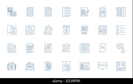 A versatile set of 28 Thin Line Detail Enhanced vector icons focused on Questionnaire, delivered in crisp 256x256 format ideal for mobile and web appl Stock Vector