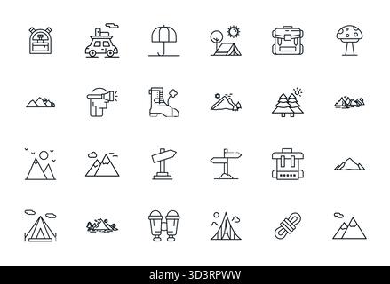 Perfectly balanced 24 Bold Line Pixel Aligned vector icons for Hiking, sized at Retina Ready for harmonious integration in digital design projects. Stock Vector