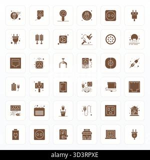Expertly designed 36 Glyph Pixel Aligned vector icons for Outlet, engineered at 64x64 resolution for flawless integration and performance. Stock Vector