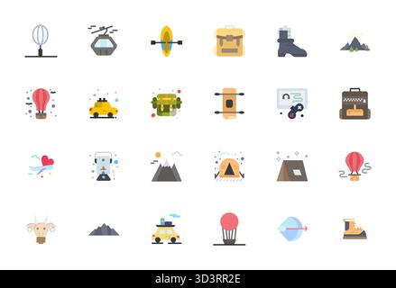 Intelligently designed 24 Pixel Aligned vector icons inspired by Adventure, created in Flat format at 64x64 for smart and efficient design workflows. Stock Vector