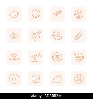 Expertly designed 16 Thin Outline Display Perfect vector icons for Astronomical, engineered at High Resolution resolution for flawless integration and Stock Vector