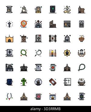 Meticulously crafted 42 Line Filled vector icons for Prayer, delivered in Retina Ready Editable quality for uncompromising design standards. Stock Vector