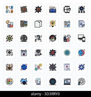 Essential pack of 36 Pixel Optimized vector icons for Integration in Filled Line format, sized at High Resolution for optimal performance and scalabil Stock Vector