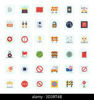 Innovative pack of 36 vector icons themed around No Entry, showcasing Flat design in 256x256 Pixel Aligned format for modern digital solutions. Stock Vector