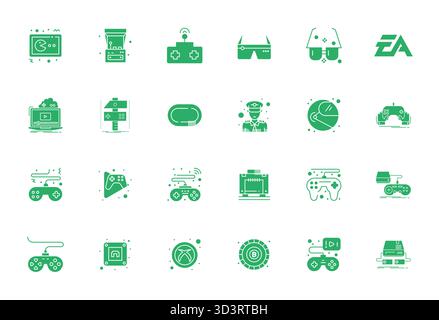 Download 24 scalable Filled vector icons designed for Gaming, featuring Pixel Optimized 128x128 resolution suitable for professional and creative proj Stock Vector