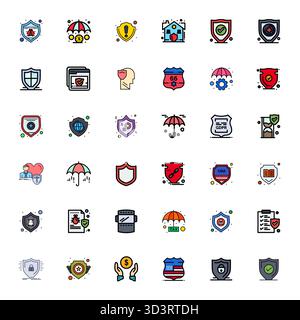 A dynamic set of 36 vector icons in Flat Line Filled, tailored for Shield with High Resolution Display Perfect quality suited for digital products. Stock Vector