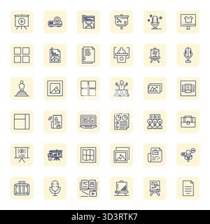 Set of 36 Regular Bold Outline PIXEL Perfect vector icons themed around Presentation, crafted in 256x256 resolution for seamless integration in apps a Stock Vector