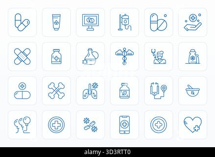 Professional-grade collection of 24 Bold Line vector icons representing Treatment, crafted with 256x256 Grid Fitted precision for enterprise applicati Stock Vector