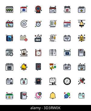 Strategic bundle featuring 42 vector icons representing Reminder in Flat Line Filled format, optimized with High Resolution Pixel Aligned quality for Stock Vector
