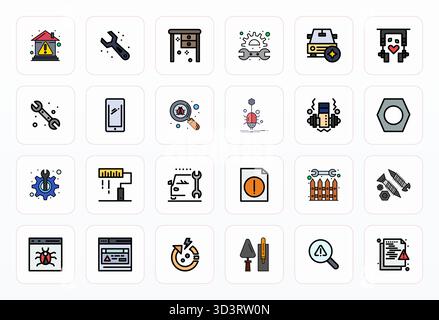 Exceptional collection of 24 Filled Line vector icons for Fix, delivered in Retina Ready Detail Enhanced resolution for unparalleled visual excellence Stock Vector