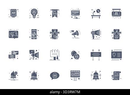 Unlock 24 Filled Editable vector icons inspired by Announcement, optimized in 128x128 format for flawless display across all devices. Stock Vector