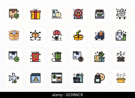 Perfectly balanced 24 Filled Line Pixel Aligned vector icons for Package, sized at High Resolution for harmonious integration in digital design projec Stock Vector