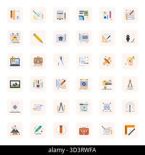 This collection features 36 Flat PIXEL Perfect vector icons tailored to the Sketch theme, optimized in 128x128 format for digital design. Stock Vector