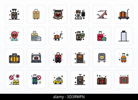 Intelligently designed 24 Detail Enhanced vector icons inspired by Baggage, created in Filled Line format at Retina Ready for smart and efficient desi Stock Vector