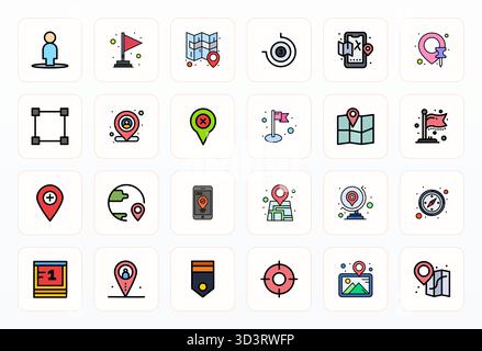 Complete package of 24 vector icons themed around Position, showcasing Filled Line design in High Resolution PIXEL Perfect quality for modern interfac Stock Vector