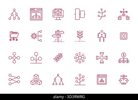 Ultimate collection of 24 vector icons representing Branching in Bold Line aesthetic, optimized with Retina Ready Pixel Aligned resolution for maximum Stock Vector