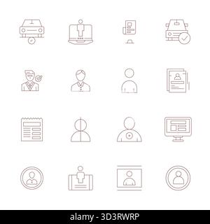 Contemporary collection of 16 vector icons representing Registration in Thin Line aesthetic, featuring 256x256 Detail Enhanced resolution for modern a Stock Vector