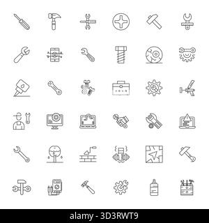 Intelligently designed 36 Grid Fitted vector icons inspired by Repairing, created in Bold Line format at 256x256 for smart and efficient design workfl Stock Vector