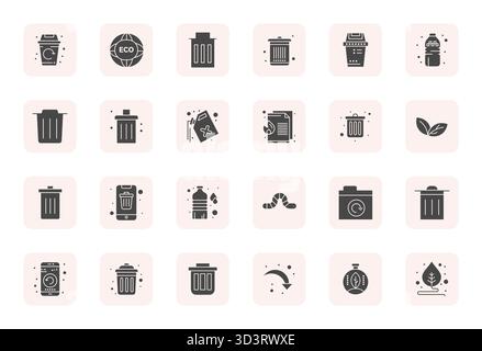 Collection of 24 Filled Grid Fitted vector icons for Recycle, designed in Retina Ready format for clarity and versatility. Stock Vector