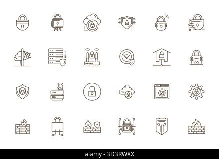 Ultimate collection of 24 vector icons representing Network Security in Bold Line aesthetic, optimized with High Resolution Pixel Aligned resolution f Stock Vector