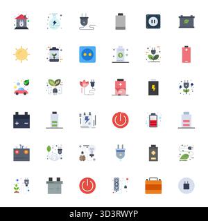 Exclusive collection of 36 Flat vector icons for Power Source, developed with High Resolution Detail Enhanced resolution for premium brand experiences Stock Vector