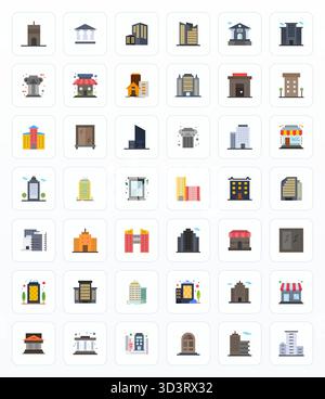 Exceptional collection of 42 Flat vector icons for Facade, delivered in 256x256 Grid Fitted resolution for unparalleled visual excellence and usabilit Stock Vector