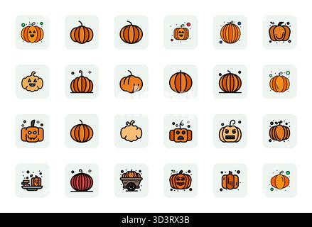 Industry-leading pack of 24 LineFilled Display Perfect vector icons for Pumpkin, sized at Retina Ready for optimal rendering and user interface excell Stock Vector