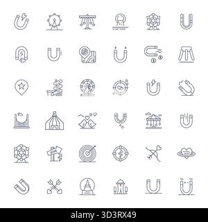 Discover a set of 36 Bold Line vector icons crafted for the Attraction theme, featuring 128x128 Pixel Aligned designs ideal for modern UI/UX projects. Stock Vector