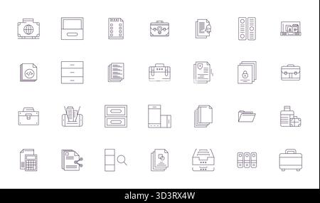 Exceptional collection of 28 Thin Line vector icons for Documents, delivered in High Resolution Detail Enhanced resolution for unparalleled visual exc Stock Vector
