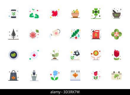 Precision-engineered 24 Flat vector icons for Leaf, designed at 256x256 Detail Enhanced resolution for exceptional clarity and scalability. Stock Vector