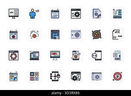 Artfully designed 24 LineFilled Display Perfect vector icons for Api, delivered in 64x64 format for consistent visual excellence. Stock Vector